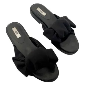 MIISTA London Valerie Sandal Slide Flat Mule Shoes Black Bow‎ Size 40