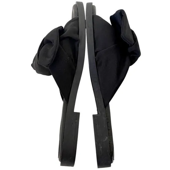 MIISTA London Valerie Sandal Slide Flat Mule Shoes Black Bow‎ Size 40