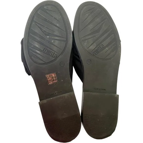 MIISTA London Valerie Sandal Slide Flat Mule Shoes Black Bow‎ Size 40