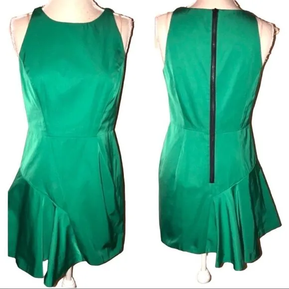 Milly Saxon Satin Taffeta Structeed Panel Mini Emerald Green