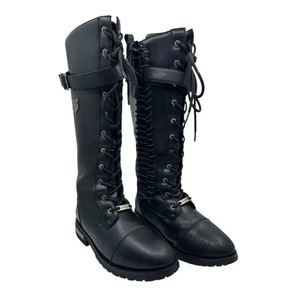 Milwaukee Riders Womens Black Leather Lace-Up Riding Boots Size 11 MR-BTL7007