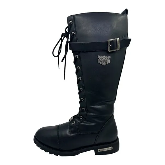 Milwaukee Riders Womens Black Leather Lace-Up Riding Boots Size 11 MR-BTL7007