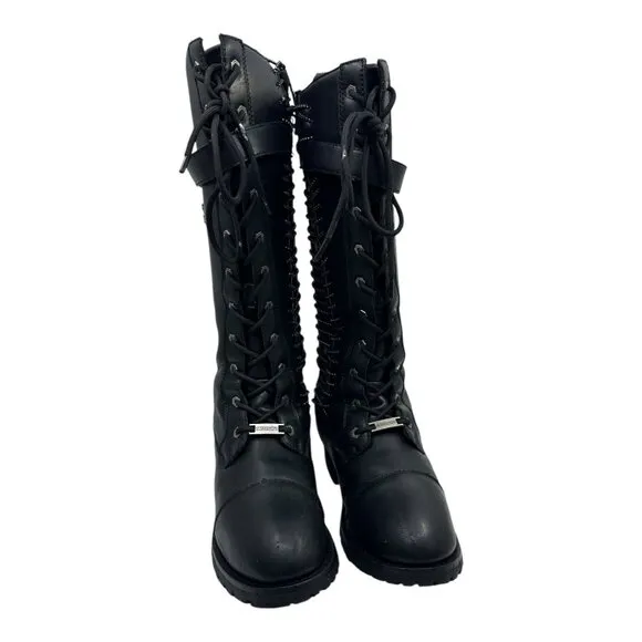 Milwaukee Riders Womens Black Leather Lace-Up Riding Boots Size 11 MR-BTL7007