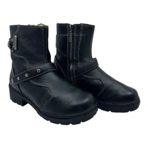 Milwaukee Leather Women Black Ankle Boots Buckle Strap Side Zipper Sz 9B MVB237