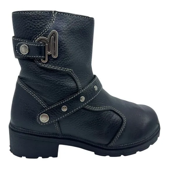 Milwaukee Leather Women Black Ankle Boots Buckle Strap Side Zipper Sz 9B MVB237