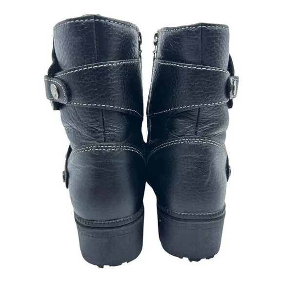 Milwaukee Leather Women Black Ankle Boots Buckle Strap Side Zipper Sz 9B MVB237