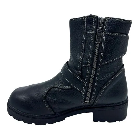Milwaukee Leather Women Black Ankle Boots Buckle Strap Side Zipper Sz 9B MVB237