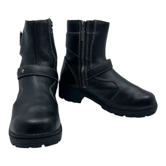 Milwaukee Leather Women Black Ankle Boots Buckle Strap Side Zipper Sz 9B MVB237
