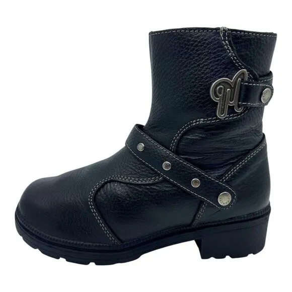 Milwaukee Leather Women Black Ankle Boots Buckle Strap Side Zipper Sz 9B MVB237