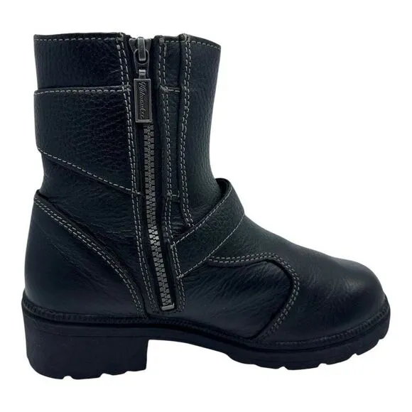 Milwaukee Leather Women Black Ankle Boots Buckle Strap Side Zipper Sz 9B MVB237