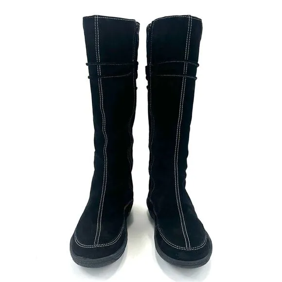 MINELLI BLACK SUEDE LEATHER LINING ROUNDED TOE PADDED FOOTBED FLAT TALL BOOTS