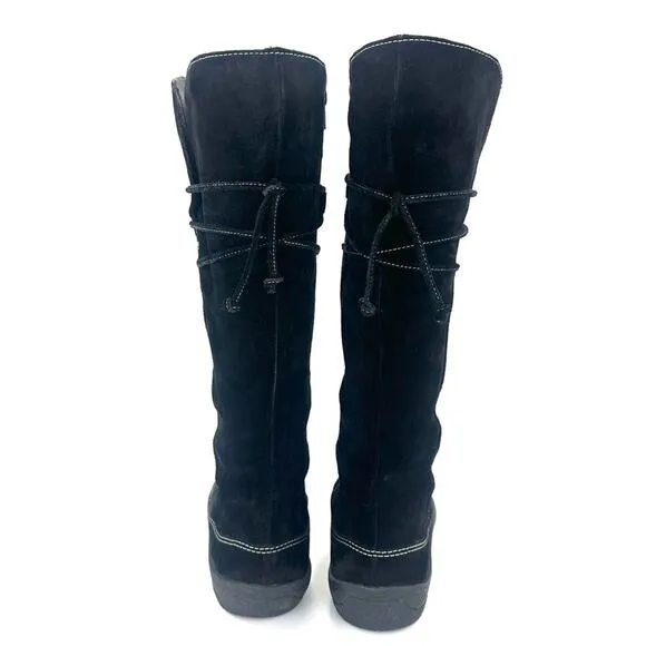 MINELLI BLACK SUEDE LEATHER LINING ROUNDED TOE PADDED FOOTBED FLAT TALL BOOTS