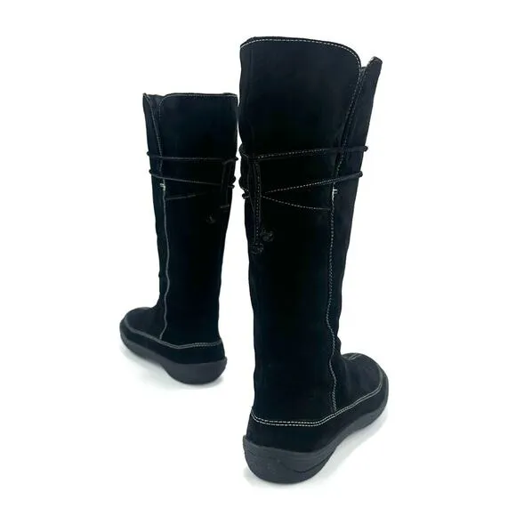 MINELLI BLACK SUEDE LEATHER LINING ROUNDED TOE PADDED FOOTBED FLAT TALL BOOTS