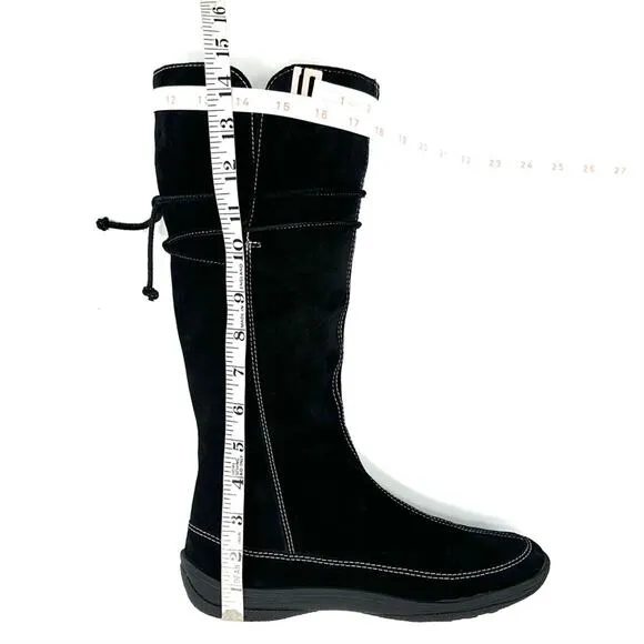MINELLI BLACK SUEDE LEATHER LINING ROUNDED TOE PADDED FOOTBED FLAT TALL BOOTS