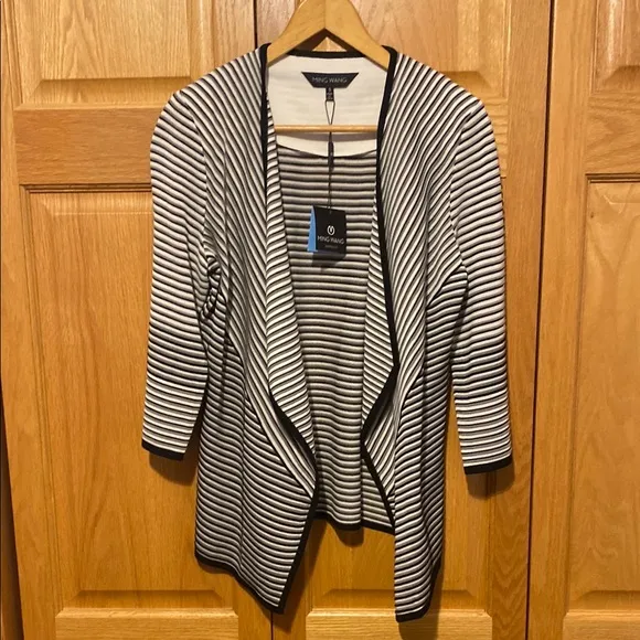 Ming Wang open front asymmetrical cardigan knit New Size small black white