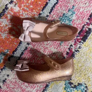 Mini Melissa Pink and Gold Dress Shoes with Glittery Finish size 8