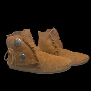 Minnetonka Cognac Fringe Suede Moccasin Ankle Boot Womens 9 Southwestern Hippie