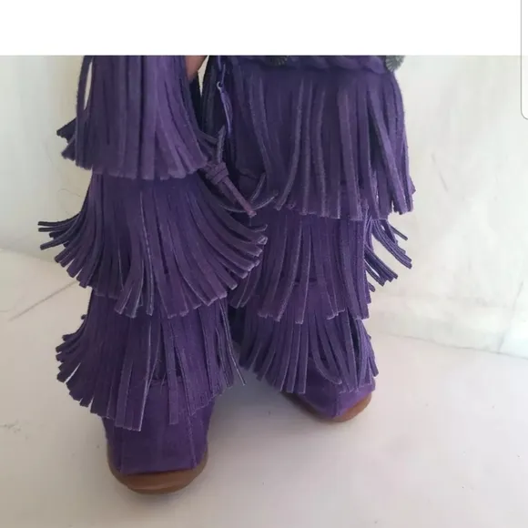 Minnetonka Girls Purple Three-Layered Fringe Boots Moccasins Youth 3