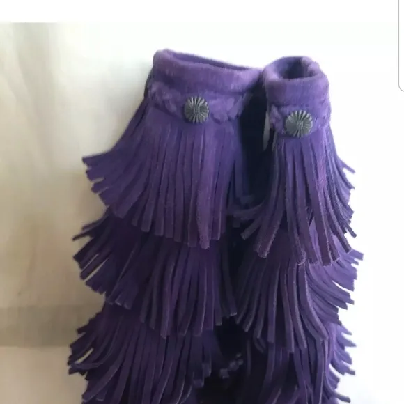 Minnetonka Girls Purple Three-Layered Fringe Boots Moccasins Youth 3