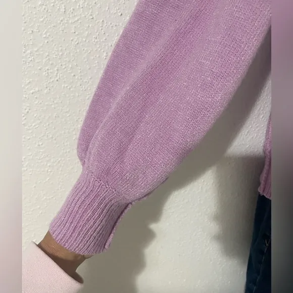 Miracle Bubble Sleeves Boat Neck Knit Sweater Lavender Size S/M