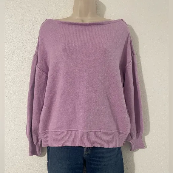 Miracle Bubble Sleeves Boat Neck Knit Sweater Lavender Size S/M
