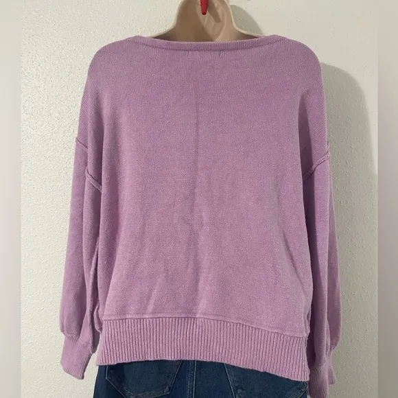 Miracle Bubble Sleeves Boat Neck Knit Sweater Lavender Size S/M