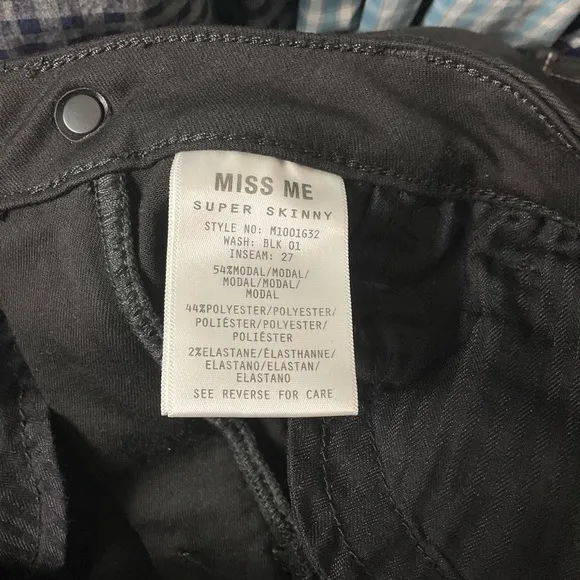 MISS ME sz 29 Super Skinny Jeans 5 Pockets Smooth Fabric Stretch Black