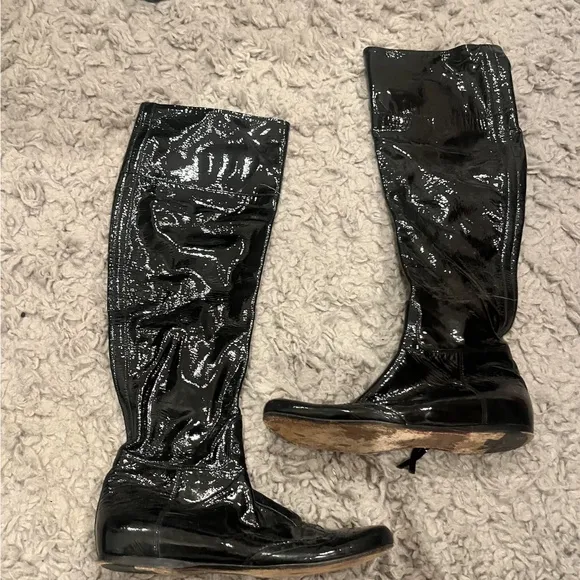 MIU MIU Black Patent Leather Flat Boots Vintage 6