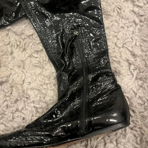 MIU MIU Black Patent Leather Flat Boots Vintage 6