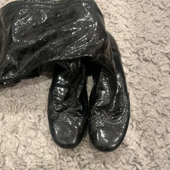 MIU MIU Black Patent Leather Flat Boots Vintage 6