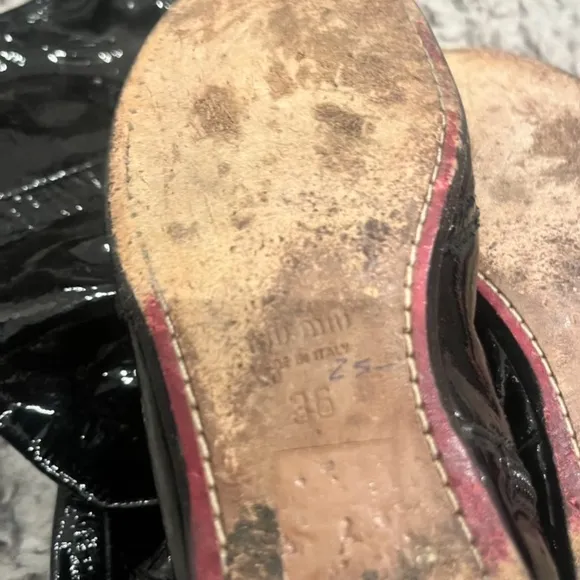MIU MIU Black Patent Leather Flat Boots Vintage 6
