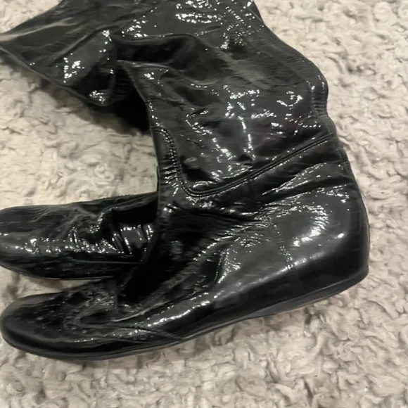 MIU MIU Black Patent Leather Flat Boots Vintage 6