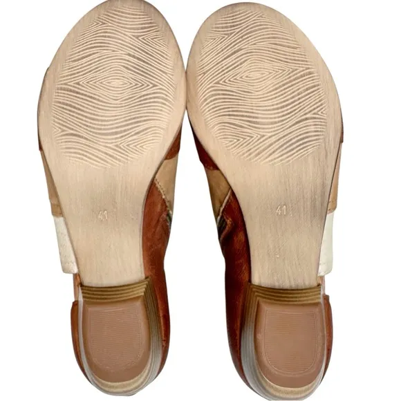 Miz Mooz Celeste Leather Heeled Sandals Shoes Brandy Tan Cognac SZ 41, US 10