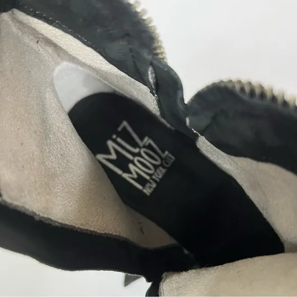 Miz Mooz Frances Black Leather Ankle Boots with Silver Zipper Details NWOT