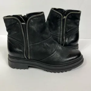 Miz Mooz Frances Black Leather Ankle Boots with Silver Zipper Details NWOT
