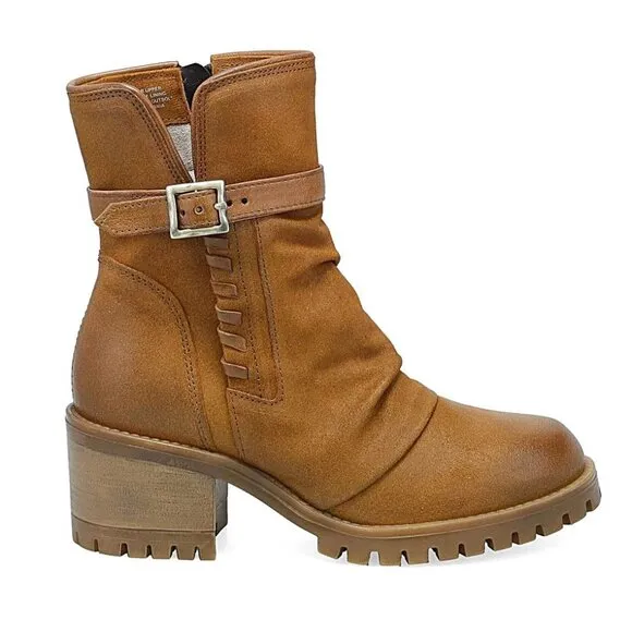 Miz Mooz Mandy Moto Boots Size 39 8.5 9 Hickory Tan Suede Whipstitch Cut-Out NEW