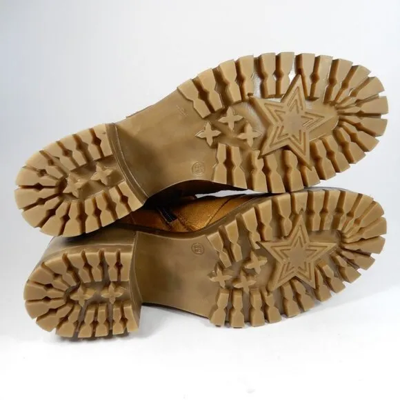 Miz Mooz Mandy Moto Boots Size 39 8.5 9 Hickory Tan Suede Whipstitch Cut-Out NEW