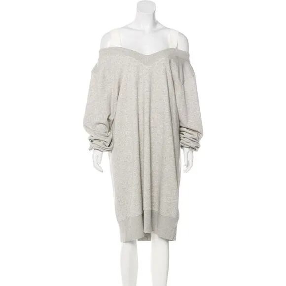 MM6 Maison Margiela Gray Off Shoulder Oversized Sweatshirt Dress Small