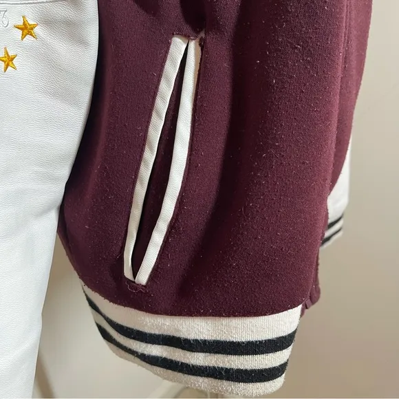 Monkey Face Unisex Embroidered Burgundy White Full Zip Baseball Jacket