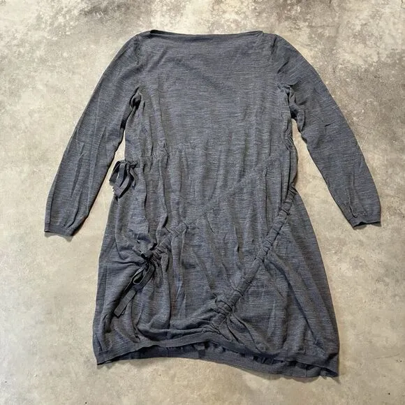 Moschino Dress Womens Size 12 Gray Wool‎ Knit Ruched Drawstring Long Sleeve