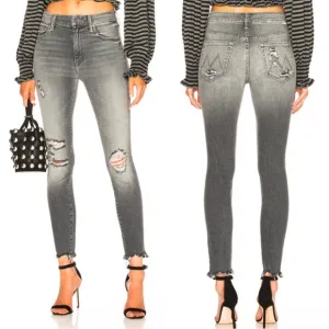 Mother High Waisted Looker Ankle Chew Jeans Scene Of The Crime Gray Distressed