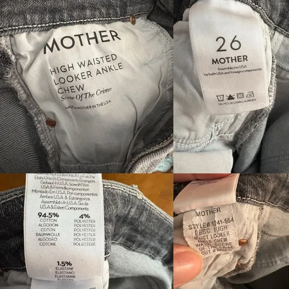 Mother High Waisted Looker Ankle Chew Jeans Scene Of The Crime Gray Distressed