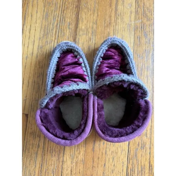 MOU $345 Eskimo overstitching Boots in Maroon Velvet Size 38 / 7.5