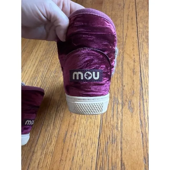MOU $345 Eskimo overstitching Boots in Maroon Velvet Size 38 / 7.5