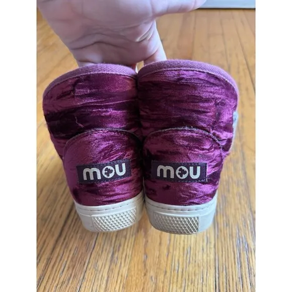 MOU $345 Eskimo overstitching Boots in Maroon Velvet Size 38 / 7.5