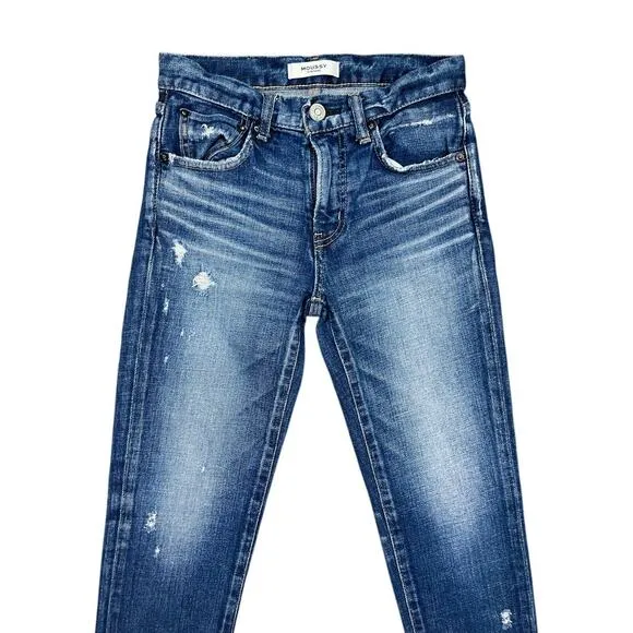 Moussy Vintage Denim Daleville Skinny Jeans Blue Raw Hem Made in Japan Size 24