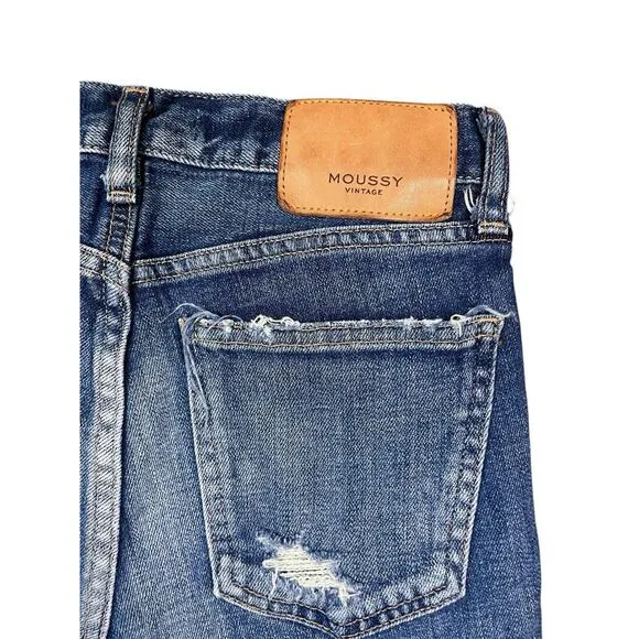 Moussy Vintage Denim Daleville Skinny Jeans Blue Raw Hem Made in Japan Size 24