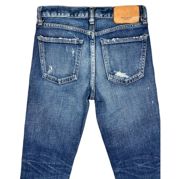 Moussy Vintage Denim Daleville Skinny Jeans Blue Raw Hem Made in Japan Size 24