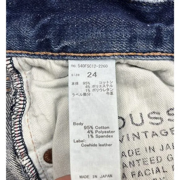 Moussy Vintage Denim Daleville Skinny Jeans Blue Raw Hem Made in Japan Size 24