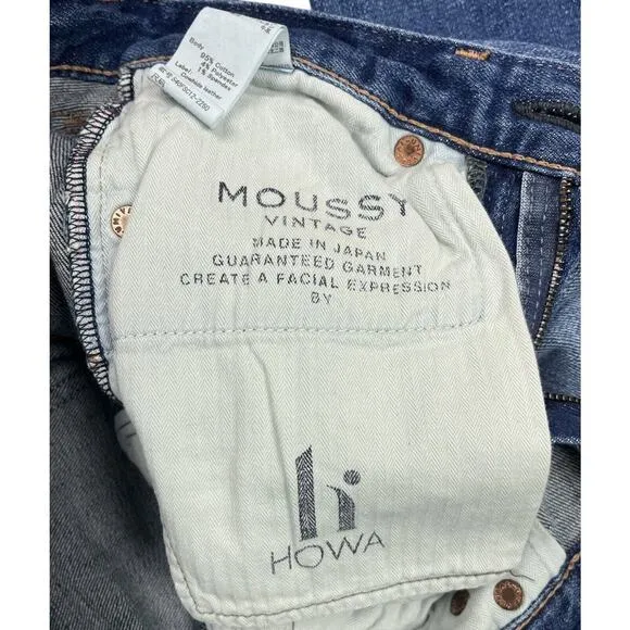 Moussy Vintage Denim Daleville Skinny Jeans Blue Raw Hem Made in Japan Size 24